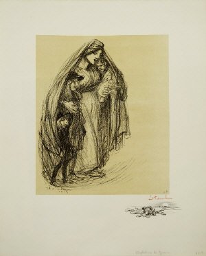 Théophile Alexandre Steinlen, Swiss/French 1859-1923-: Théophile Alexandre Steinlen, Swiss/French 1859-1923- ''Orphelins de Guerre'', (Orphans of War), 1915; lithograph on buff wove paper, signed, and dated 1915 within the plate, signed in red crayon and
