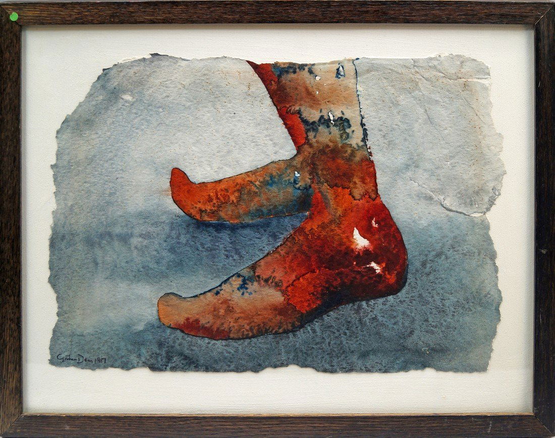 Graham Dean, British b.1951- ''Feet''; watercolour,: Graham Dean, British b.1951- ''Feet''; watercolour, signed & dated 1987 to verso, dated 1987 and titled on a label on the reverse of the frame, 30x44cm, Provenance: with Cyngor Celfyddydau Cymru Welsh