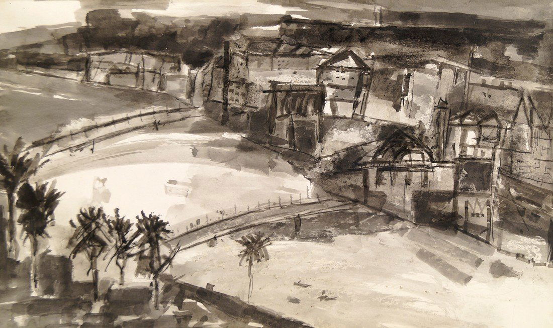 Ram Kumar, Indian b.1924- ''Landscape'', 1988; pen and: Ram Kumar, Indian b.1924- ''Landscape'', 1988; pen and Japanese ink and wash on paper, bears inscription on the reverse, 29x45.5cm (unframed) Provenance: with Archer Gallery, Ahmedabad, according to r