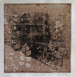 Anjolie Ela Menon, Indian b.1940- ''Chair''; etching: Anjolie Ela Menon, Indian b.1940- ''Chair''; etching with aquatint, signed, titled, numbered 15/20 and dated 2001 in pencil, 24.5x24cm. (mounted) (unframed)