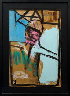 Adam Neate, British b.1977- Untitled (painted verso and: Adam Neate, British b.1977- Untitled (painted verso and recto); mixed media on cardboard, signed with monogram on both sides, 74x48.5cm (may be subject to Droit de Suite) Notes: British-born Neate wor