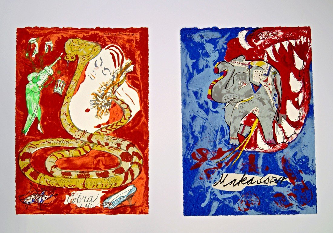 Patrick Procktor RA RWS, British 1936-2003-: Patrick Procktor RA RWS, British 1936-2003- ''Makassar'' and ''Cobra and After''; lithographs printed in colours, ea. signed and numbered 10/50 and 5/50 in ink, ea. 49x34.7cm, (2) (unframed) (may be s