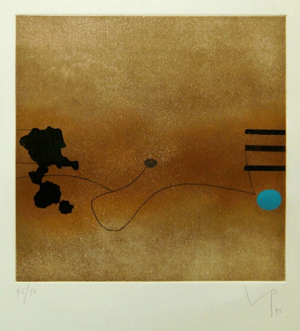 Victor Pasmore CH CBE, British 1908-1998- ''Images on: Victor Pasmore CH CBE, British 1908-1998- ''Images on the Wall E''; colour etching with aquatint, signed with monogram, numbered 45/50 and dated 92 in pencil, 29.5x30cm, (may be subject to Droit de Su