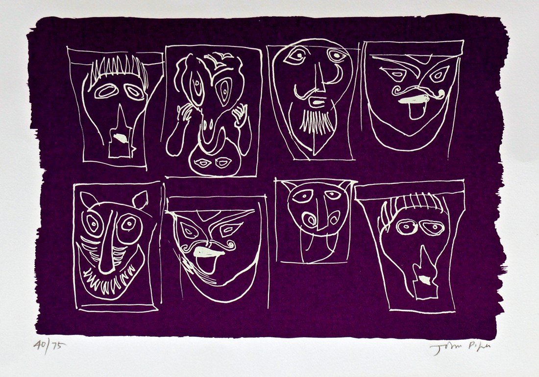 John Piper CH, British 1903-1992- ''Corbels at: John Piper CH, British 1903-1992- ''Corbels at Kilpeck'' (L. 261), 1976; screenprint in colours, printed by Charles Broome, published by the Friends of the Herefordshire Museum and Art Galleries; sign