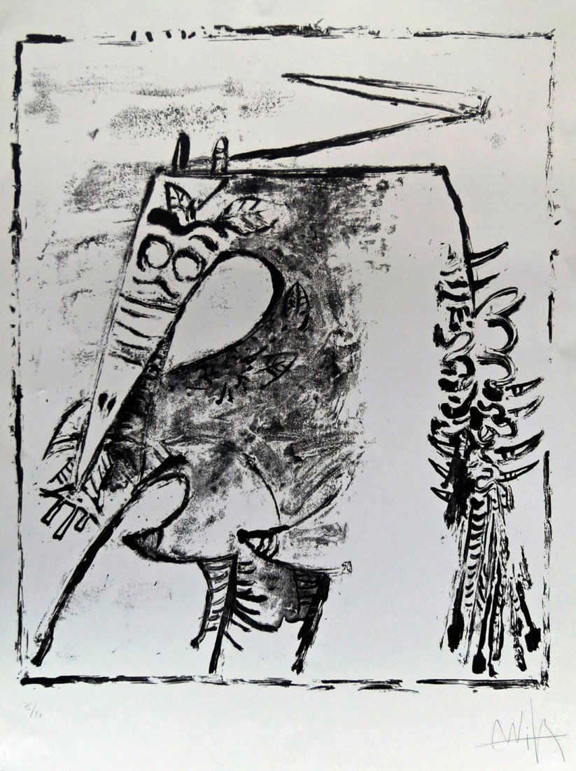 Wilfredo Lam, Cuban 1902-1982- ''Figure Blanche'', publ: Wilfredo Lam, Cuban 1902-1982- ''Figure Blanche'', publ by Erker-Presse St Gallen, Switzerland; lithograph, signed and numbered 75/90 in pencil, bears publisher's blindstamp, 76.2x56.2cm, (unframed) (