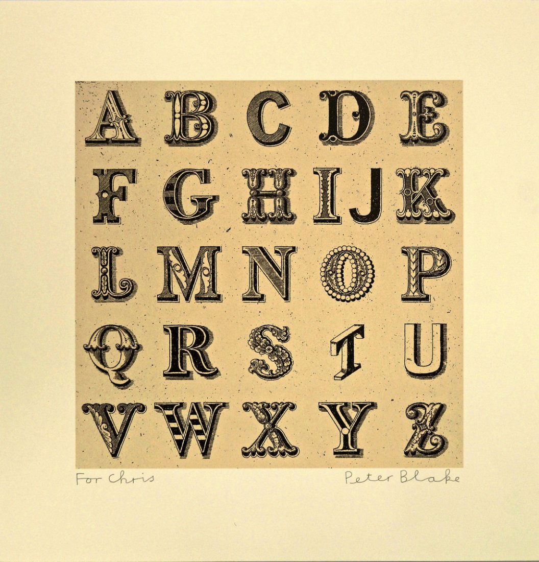 Sir Peter Blake CBE RDI RA, British b.1932-: Sir Peter Blake CBE RDI RA, British b.1932- ''Appropriated Alphabets 1'', from the Appropriated Alphabets series; screenprint in colours, signed and dedicated 'For Chris' in pencil, from the edition o