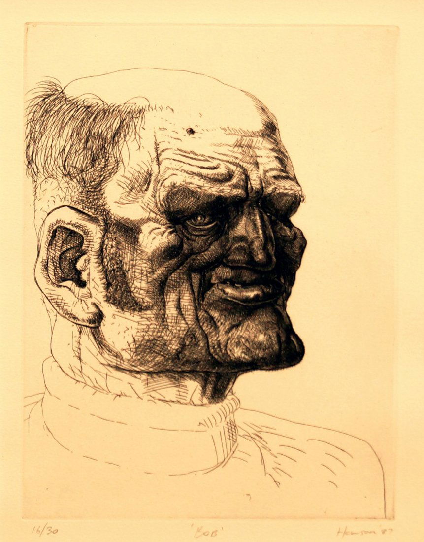 Peter Howson OBE, Scottish b.1958- ''Bob''; etching,: Peter Howson OBE, Scottish b.1958- ''Bob''; etching, signed, titled, numbered 16/30 and dated 87 in pencil, 32x24.4cm (may be subject to Droit de Suite)