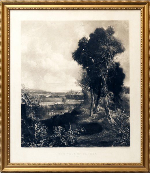 David Lucas, British 1802-1881- ''The Vale of Dedham,: David Lucas, British 1802-1881- ''The Vale of Dedham, Essex'', after John Constable RA; mezzotint, 70x60cm Provenance: By descent, from the family of Charles Robert Leslie RA, Constable's close friend