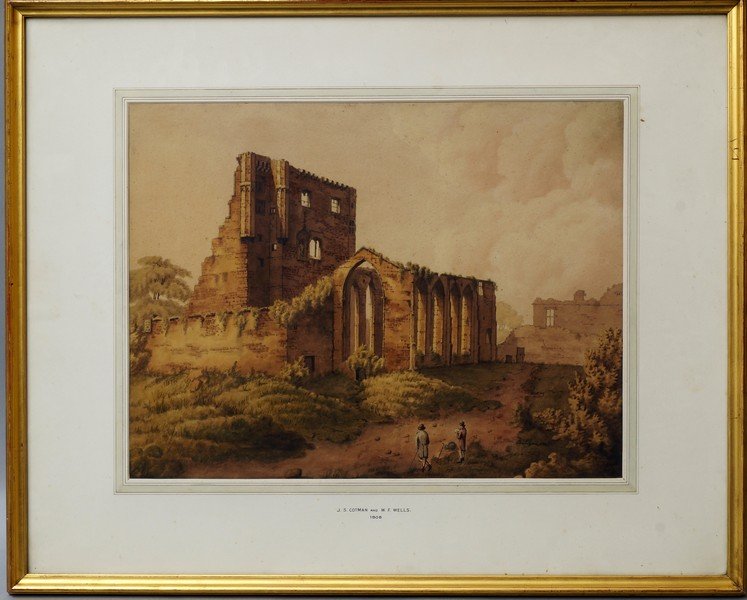 John Sell Cotman, British 1782-1842 and William: John Sell Cotman, British 1782-1842 and William Frederick Wells, British 1762-1836- View of a ruined abbey; watercolour, signed with initials and dated 1808, 40x53cm