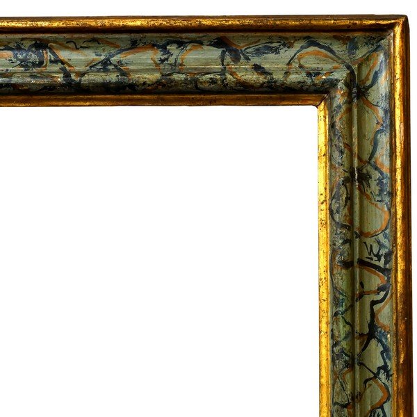 An Italian Simulated Marble Painted and Parcel Gilded: An Italian Simulated Marble Painted and Parcel Gilded Bolection Frame, 18th century, with cavetto sight, torus, reverse hollow and ogee back edge, 89.5x74.5cm