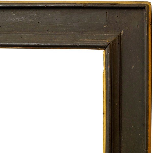 An Italian Black Painted Cassetta Frame of Large: An Italian Black Painted Cassetta Frame of Large Proportions, 17th century, with parcel gilt sight, plain front edge, reverse cavetto, plain frieze, parcel gilt back edge, 125.5x84cm