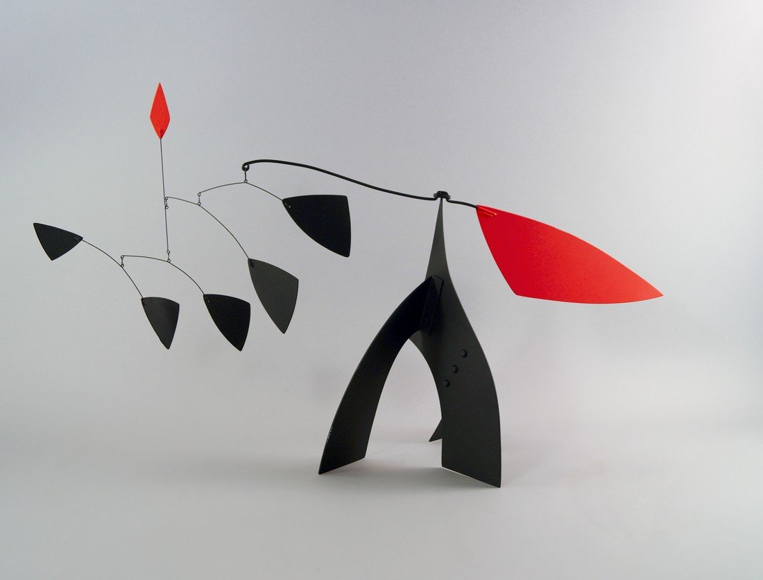 Manuel Marín, Spanish 1942-2007- Untitled; polychrome: Manuel Marín, Spanish 1942-2007- Untitled; polychrome painted metal mobile, 65cm long, 43.5cm high, (may be subject to Droit de Suite) Note: Manuel Marin was born in 1942 in Cieza, Murcia, Spain. In 
