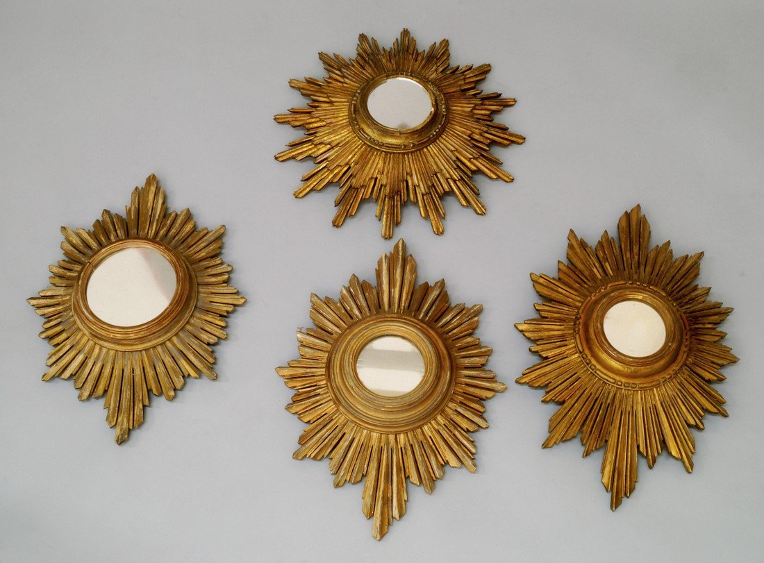 A collection of six giltwood sunburst mirrors, 20th: A collection of six giltwood sunburst mirrors, 20th century, various sizes, the largest 46cm(6)