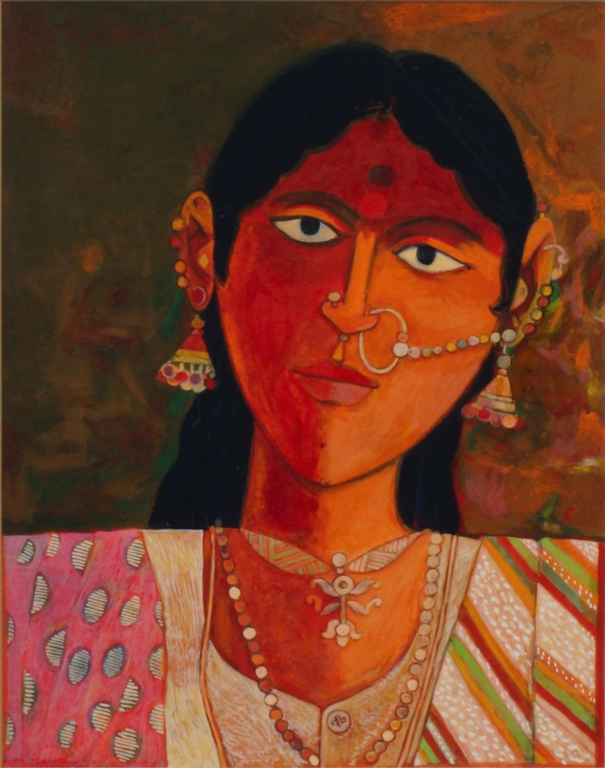 Lalu Prasad Shaw, Indian b.1937- Untitled; gouache,: Lalu Prasad Shaw, Indian b.1937- Untitled; gouache, signed in Bengali, 32.8x25.7cm Provenance: Chitrakoot Gallery, Calcutta, where purchased by the present owner in September 1998.