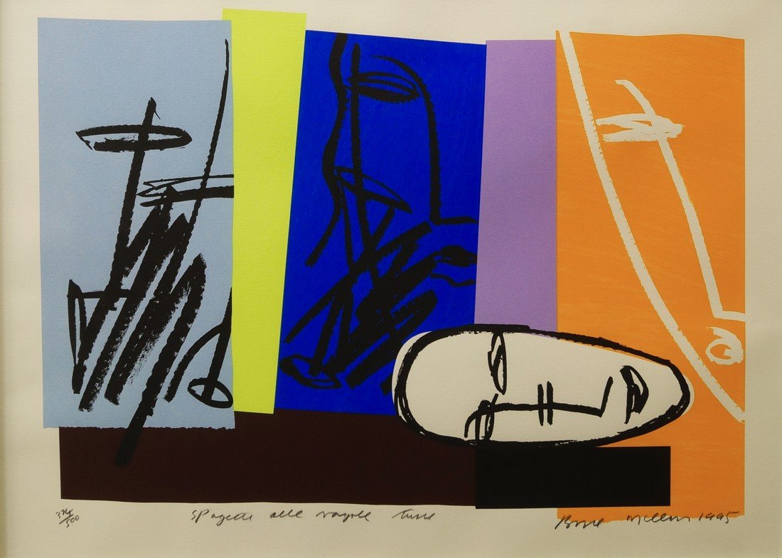 Bruce Mclean, Scottish b.1944- ''Spagetti Alle Vongole: Bruce Mclean, Scottish b.1944- ''Spagetti Alle Vongole Twice'' 1995; screenprint, signed, titled, numbered 374/500 in pencil, 58x78cm, (may be subject to Droit de Suite) Provenance: Contemporary Art S