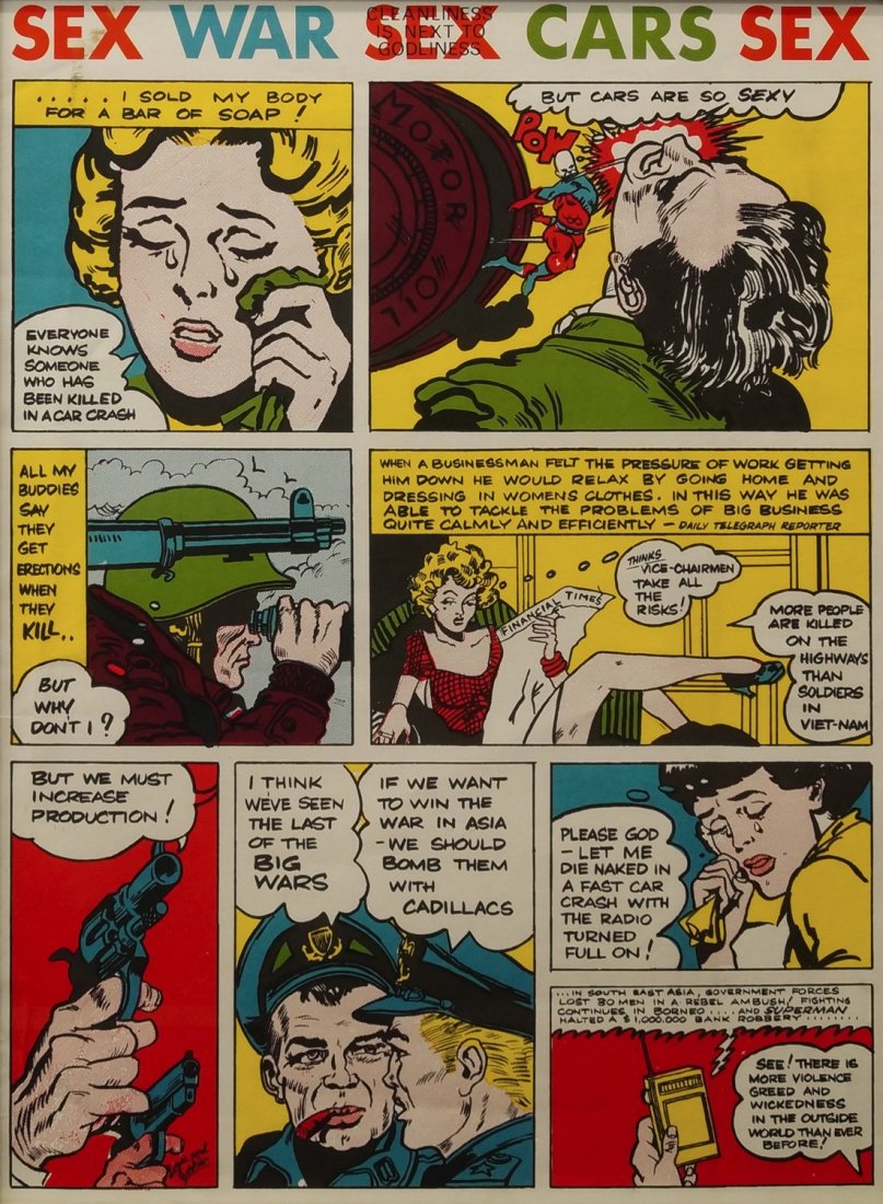 Derek Boshier, British b.1937- ''Sex, War, Sex, Cars,: Derek Boshier, British b.1937- ''Sex, War, Sex, Cars, Sex''; screenprint in colours, 58x45cm (may be subject to Droit de Suite)