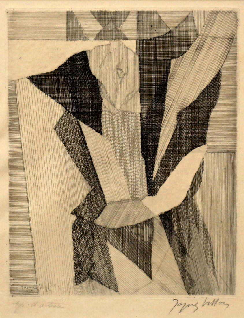 Jacques Villon, French 1875-1963- ''Homme Lisant'': Jacques Villon, French 1875-1963- ''Homme Lisant'' (G.P. E 325); etching, signed and dated 29 within the plate, signed and inscribed 'Ep d'artiste' in pencil, 27x21.3cm (may be subject to Droit de Sui