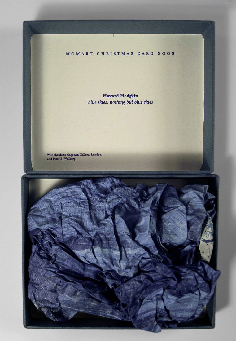 Sir Howard Hodgkin CH CBE, British b.1932- ''Blue: Sir Howard Hodgkin CH CBE, British b.1932- ''Blue Skies, Nothing but Blue Skies'' 2002; screenprint in colours, scrunched up and presented in box, 13x16cm: Gary Hume RA, British b.1962- ''Fuzzy Snowma