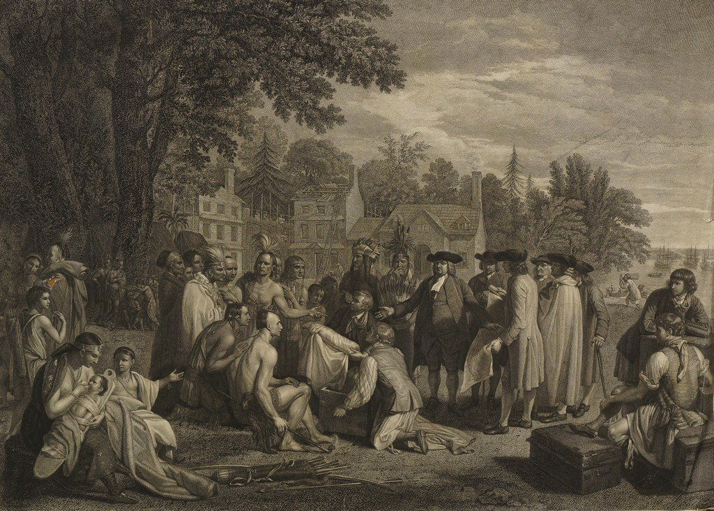 John Hall, British 1739-1797- ''William Penn's Treaty: John Hall, British 1739-1797- ''William Penn's Treaty with the Indians, when he founded the Province of Pennsylvania in North America 1681'', after Benjamin West RA, publ by John Boydell 1775; stipple