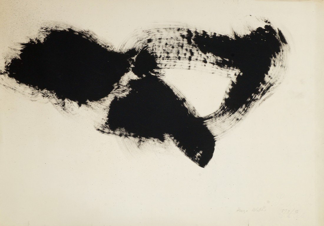 Hugo Weber, Swiss/American 1918-1971- Abstract: Hugo Weber, Swiss/American 1918-1971- Abstract composition; black ink and brush, signed and dated 5/7/56 in pencil, 47.5x64cm, (unframed/rolled)