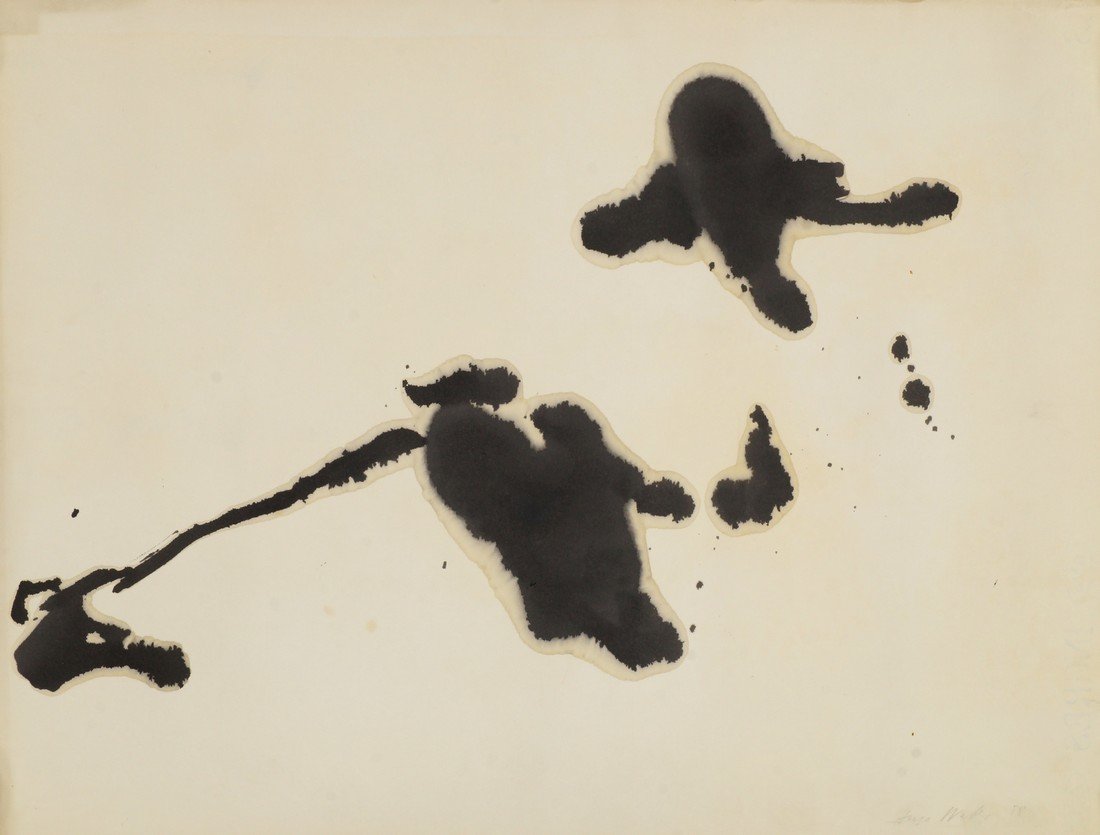 Hugo Weber, Swiss/American 1918-1971- Abstract: Hugo Weber, Swiss/American 1918-1971- Abstract composition; black ink, signed and dated '55 in pencil, 50x64.7cm, (unframed/rolled)