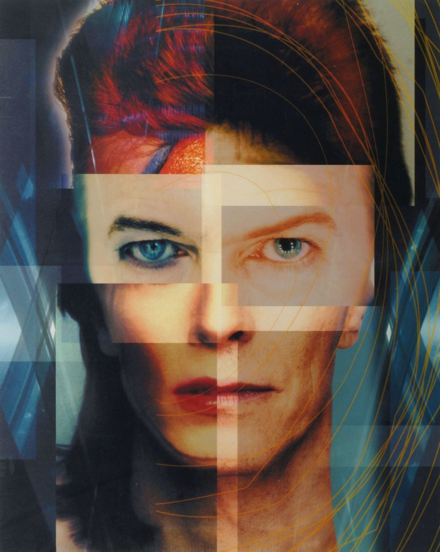 Rex Ray, American 1956-2015- David Bowie; lithograph: Rex Ray, American 1956-2015- David Bowie; lithograph in colours, signed, numbered 81/100 and dated 2002 in pencil by the artist, also signed and dated 2002 in pencil by David Bowie, 45.5x37.2cm Note: