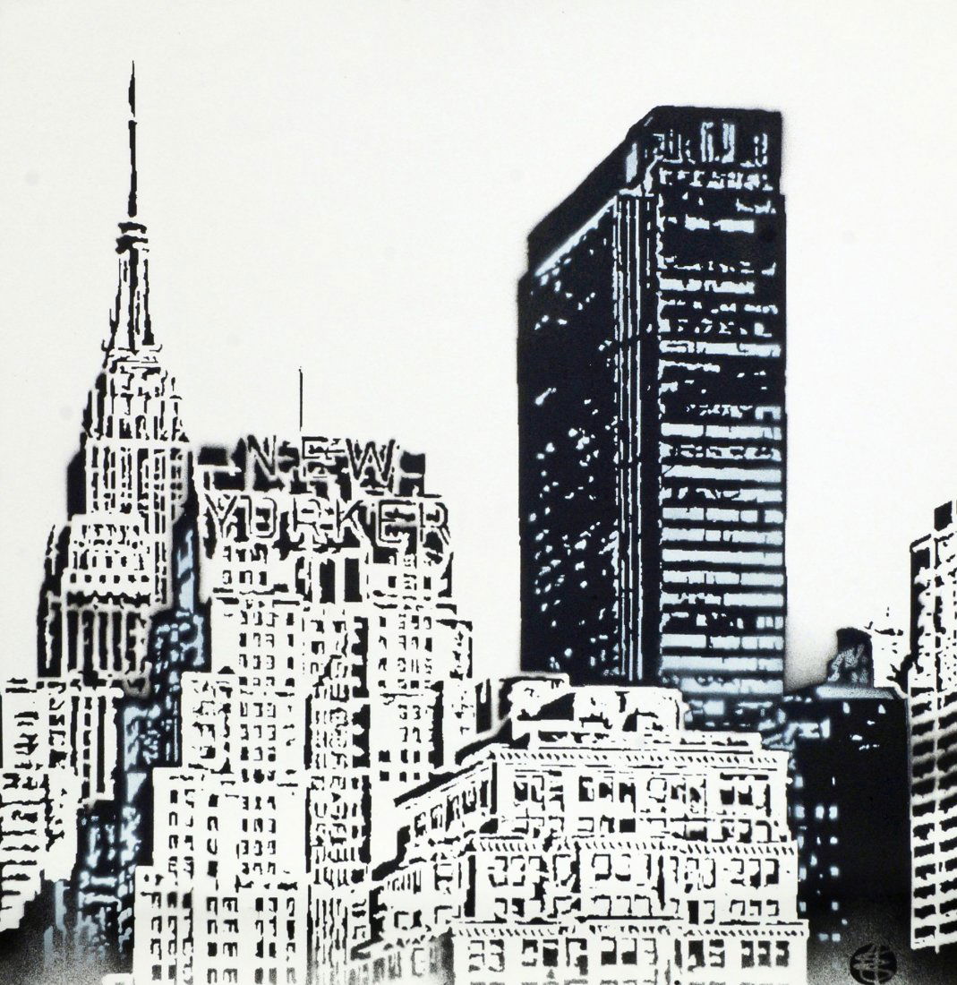 Nick Walker British b.1969- ''New Yorker'', 2015;: Nick Walker British b.1969- ''New Yorker'', 2015; hand-sprayed stencil on paper, from an edition of 100, with stencilled signature, 57x55cm, (unframed) (may be subject to Droit de Suite)