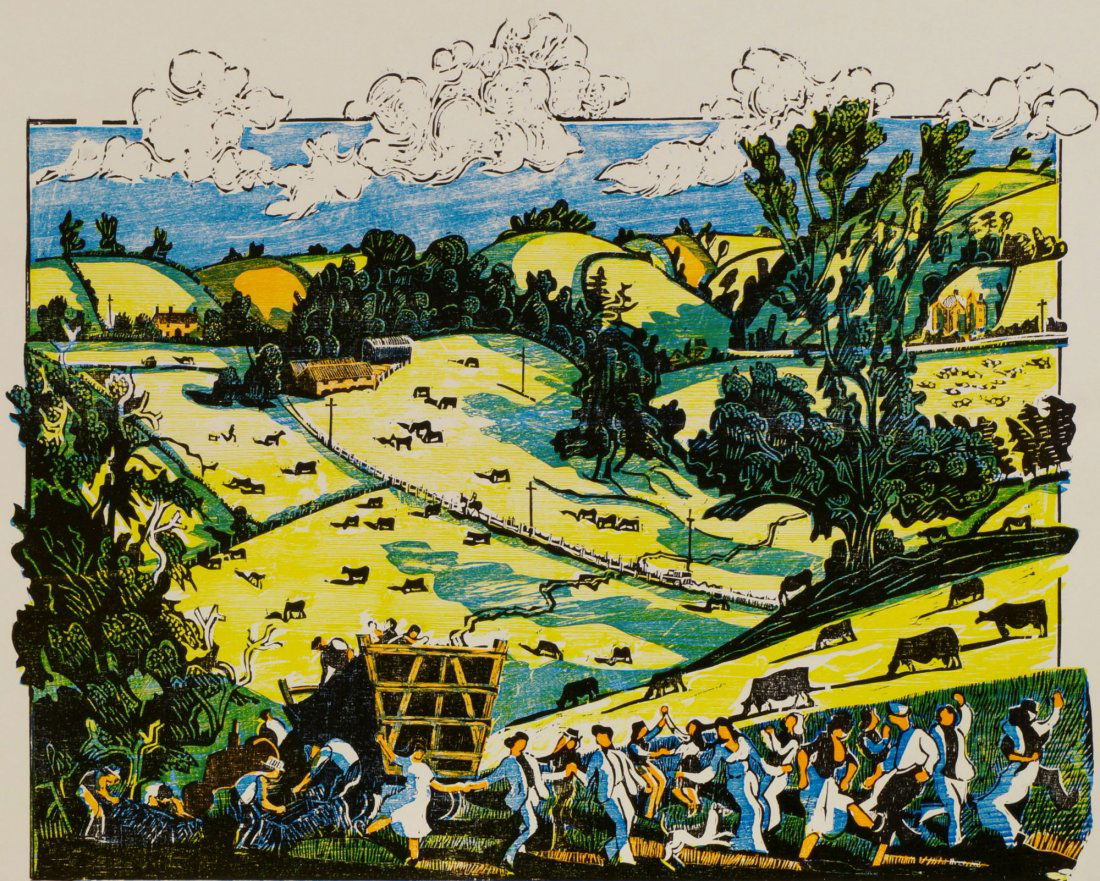 Alexander Hollweg, British b.1936- ''Country Dance'': Alexander Hollweg, British b.1936- ''Country Dance'' from For John Constable, 1976; woodcut printed in colours, signed, titled, numbered 36/100 and dated in pencil, published by Bernard Jacobson Galle