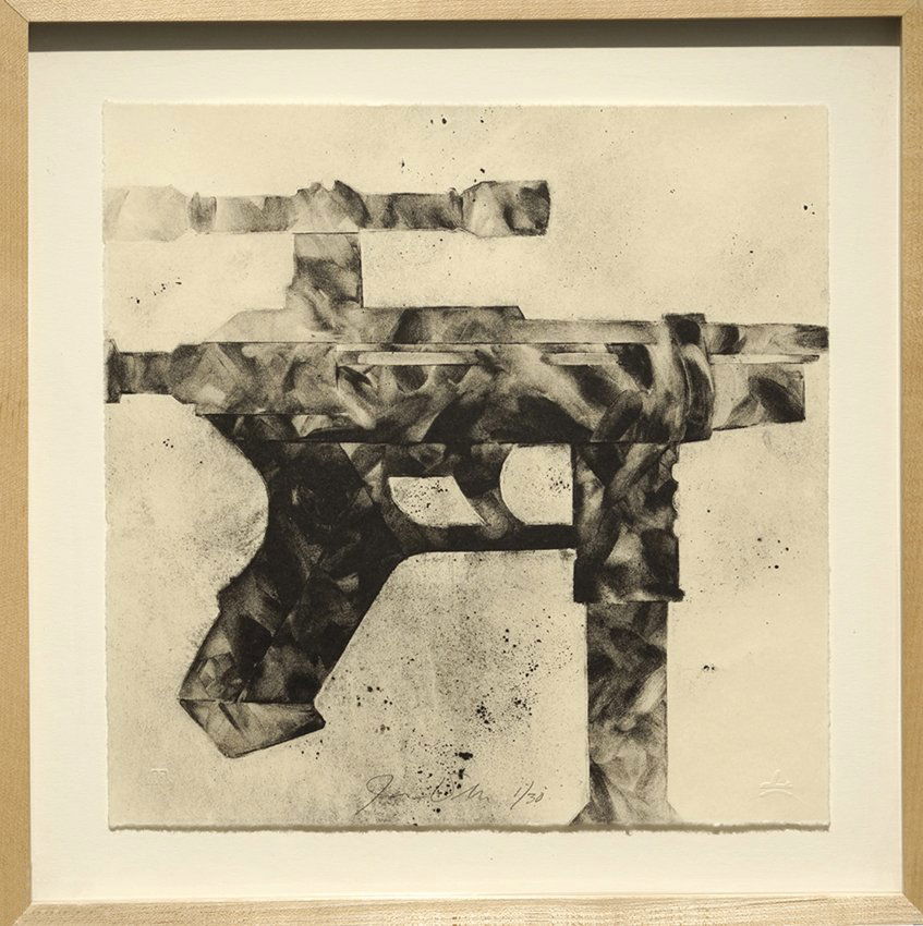 James Drake (born 1946) Fun Gun Laser, 1989: James Drake (born 1946) Fun Gun Laser, 1989 lithograph 12 x 12 x 0 inches: image 30.5 x 30.5 x 0 cm 15.75 x 15.75 x 1.25 inches: frame 40 x 40 x 3.2 cm Edition 1/30 signed and numbered lower center. I