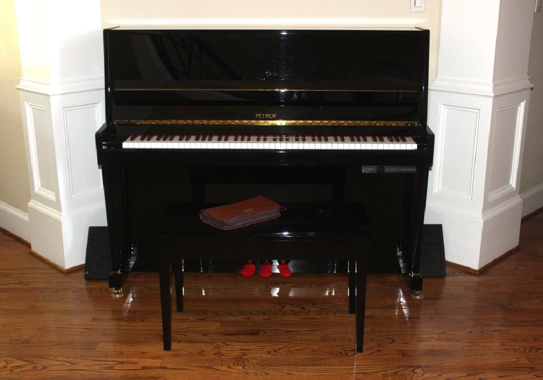 Petrof Piano and bench with self-playing musical C: Petrof Piano and bench with self-playing musical CD player. Size: 46.5" H X 57" W X 21" D. PLEASE NOTE: THIS ITEM IS AVAILABLE FOR PICKUP AT A PRIVATE GATED COMMUNITY IN SUGARLAND, TX SUNDAY MAY 14th