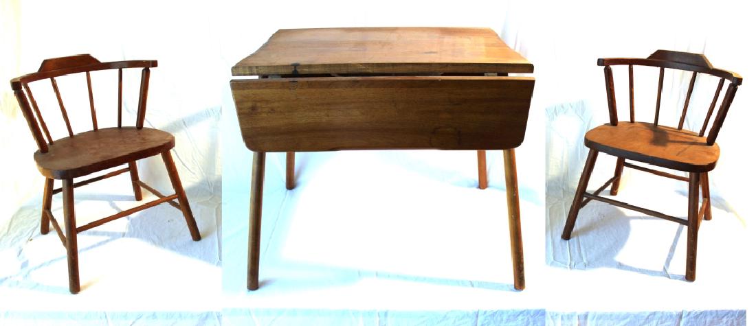 Vintage Child's Drop Leaf Table with Two Windsor C (1 of 8)
