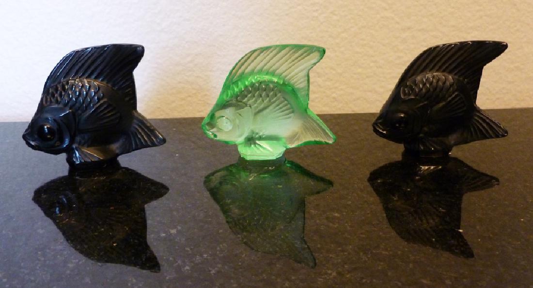 Lalique France Crystal Angelfish, Set of 3: Lalique France crystal angelfish, set of 3, 2 black, 1 green, approx. 1 3/4" tall, 2" wide. Excellent condition. No chips or scratches.