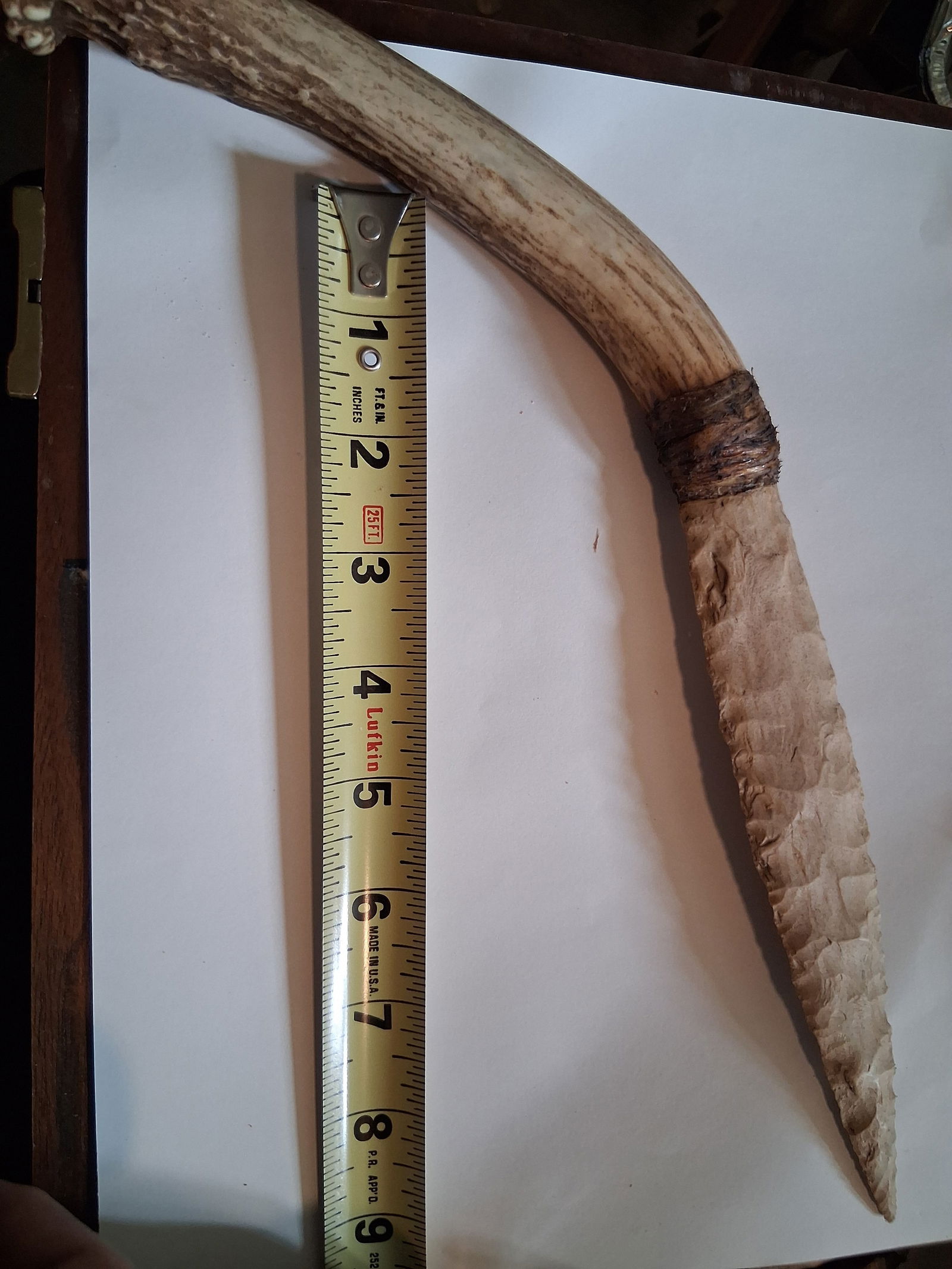 12 Inch Curved Knife: Antler handle. Stone blade.