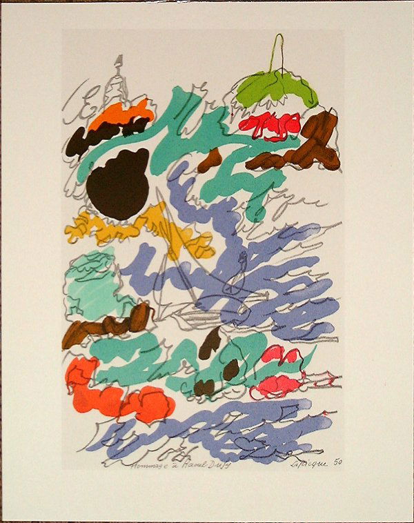 Charles LAPICQUE, lithograph in colors of 1950: Charles LAPICQUE 1898 Theize - 1988 Composition lithograph in colors year: 1950 signed in the plate/dated sheet of paper: ca. 11,81 x 9,25 inches in very good condition Charles LAPICQUE 1898 Theize