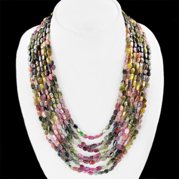Natural 7 Line Watermelon Tourmaline Beads Necklace (1 of 2)