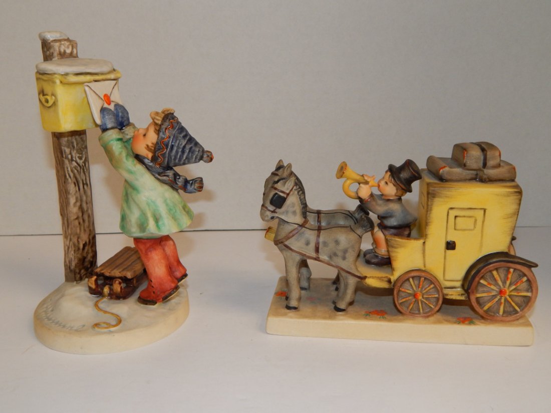 2 Goebel Hummels: #340 A Letter to Santa and #226 The Mail is Here. Both are TM5, excellent condition, tallest 7"