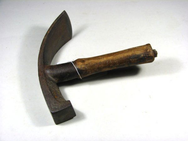 Coopers Adze/Hammer.: Used by barrel makers. Nice blacksmith made example with square hammer end. Head is secured to handle by long bolt through head and handle and has old square nut and washer on end of handle. Partial o