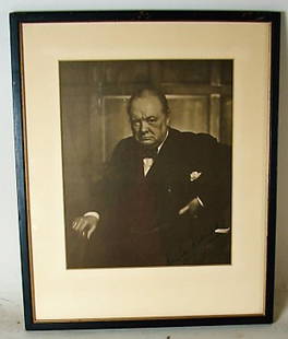 Winston Churchill Signed Print: Signed in fountain pen and NIB marks can be seen on paper under ink. Framed and matted in the 1950s. From the estate of the Deputy Attorney General of the United States. Not examined out of frame. Ss'