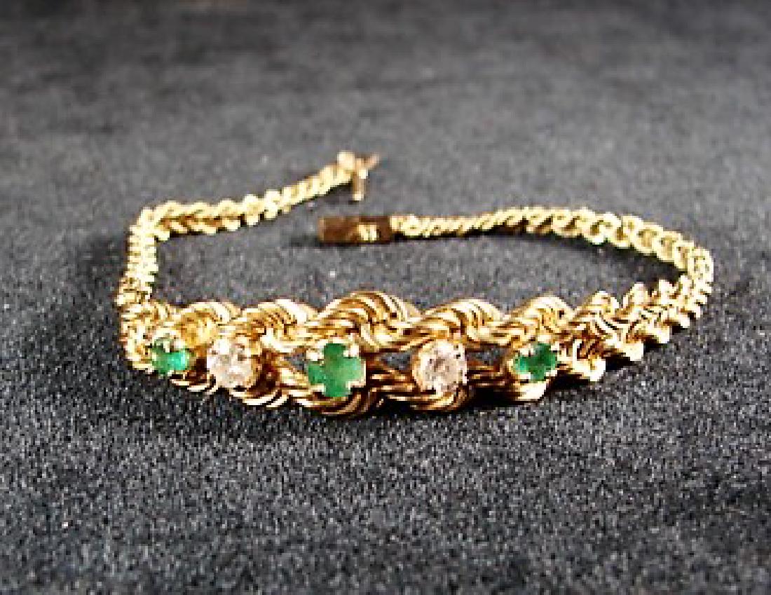 14K Yellow Gold Emerald & Diamond Bracelet (1 of 3)
