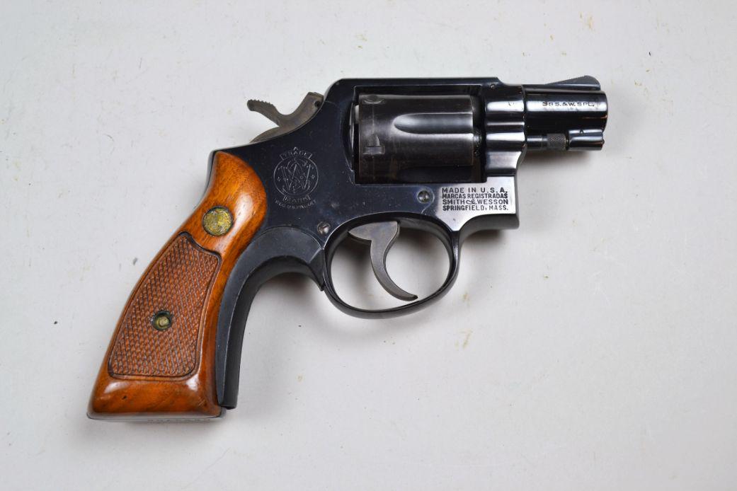 Smith & Wesson Model 10-5 Revolver*: in .38 special, Serial #C993XXX. Overall 90%+ finish. Bore is very good with moderate pitting. Grips are very good with minor finish loss and bruising. Barrel 2", overall 7". *Registration is required