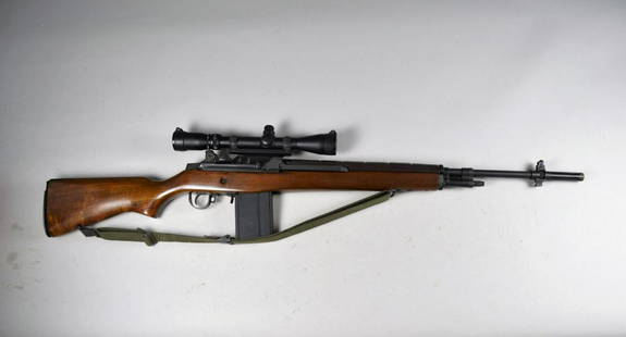 Springfield Armory Model M1A Rifle*: in 7.62mm. 99% finish with excellent bore. Stock is excellent with 2 small bruises on left side. Mounted with Springfield Art IV scope 3x-9x and mounting bar. Excellent condition. Barrel 22", overall