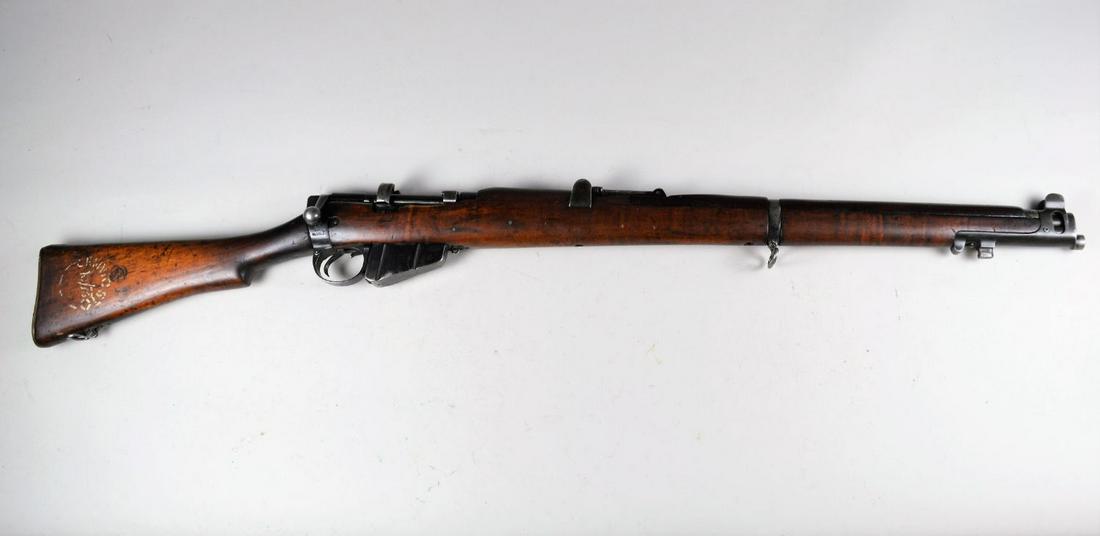 GRI (Ishapore) No I MK III Rifle*: in .303, dated 1944. Full import marks, approximately 30-40% finish with the balance grey. Bore is excellent. Stock is good with large chip on right side at receiver. Heavy bruising near butt. Unit st
