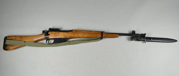 British No 5 MKI Jungle Carbine*: in .303. Maker ROF (F) and dated 8/46. England stamped on receiver on right side. Overall 98% finish with excellent bore and stock. Stock proof marks are visible. Includes correct bayonet in refinishe