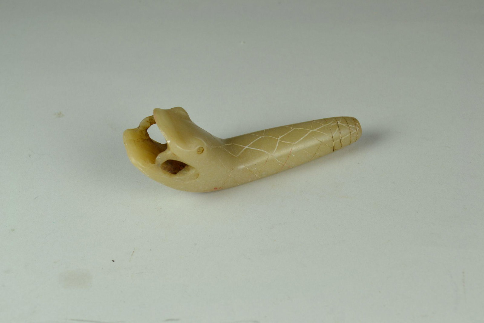 Soapstone Carved Snake Pipe: lite wear. 4 1/2" long