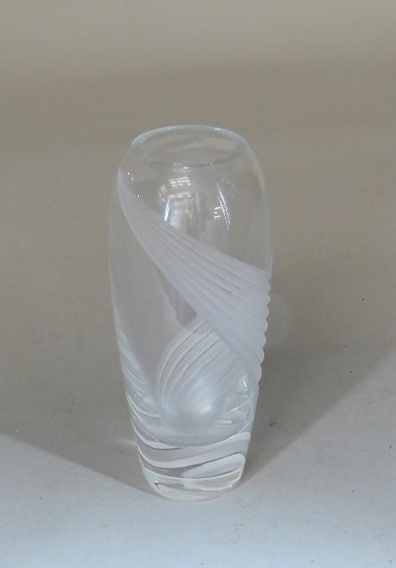 Wheel Cut Lenox Crystal Vase: has etched mark. Tiny chip on one rib. 9" h