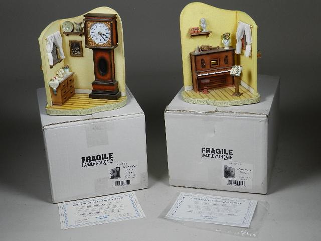 Goebel Hummelscapes: The Grandfather Clock LTD Edition of 2500. and The Music Room LTD Edition of 1200. Both in original boxes with certificates. Mark 1138-D and Mark 1127-D
