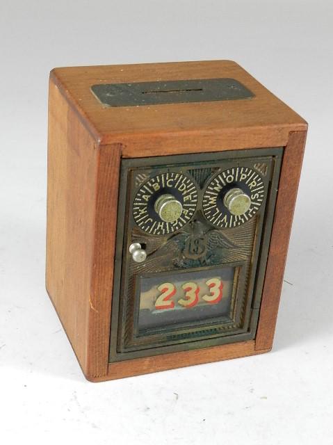Post Office Lock Box: converted to bank comes with combination, 6" h x 5" w x 4" d
