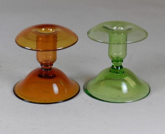 Pair of Vintage Pairpoint Candlesticks: amber and green, 4" h