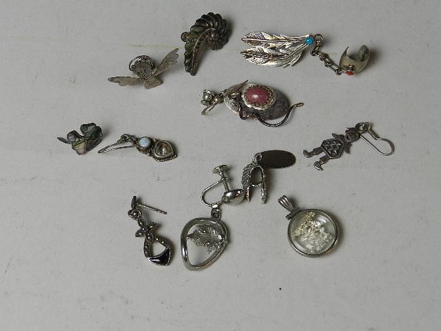 Group of Assorted Sterling Jewelry: odd earrings, some are Southwestern Native American