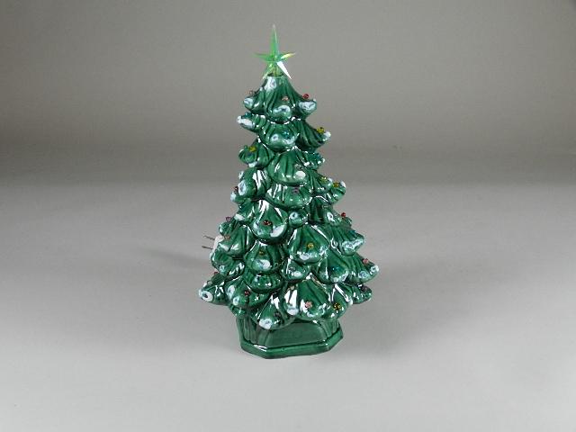 Small Green Ceramic Lighted Christmas Tree: 12" h